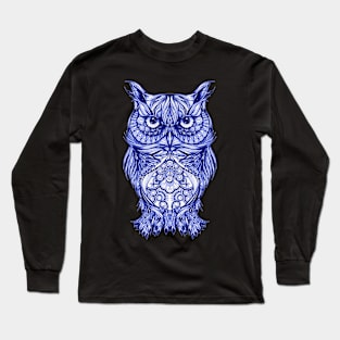 Artsy Artistic Style Design Of A Blue Owl Long Sleeve T-Shirt